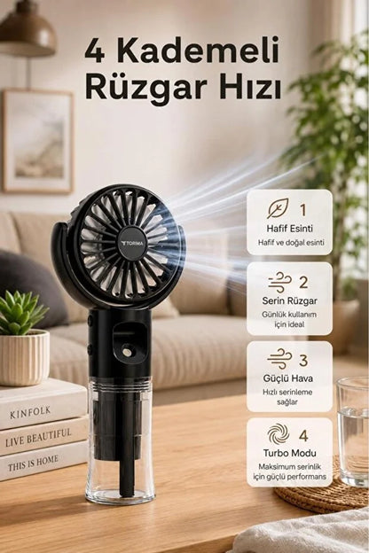 Vantilatör Şarjlı Su Buharlı Mini Masa Fan